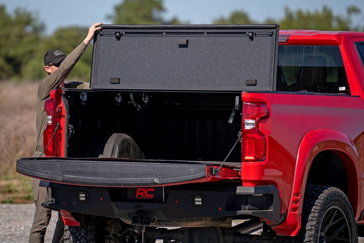 Chevrolet Silverado 1500 Hard Tri-Fold Bed Cover - Rough Country - Flip-Up - '19-'24